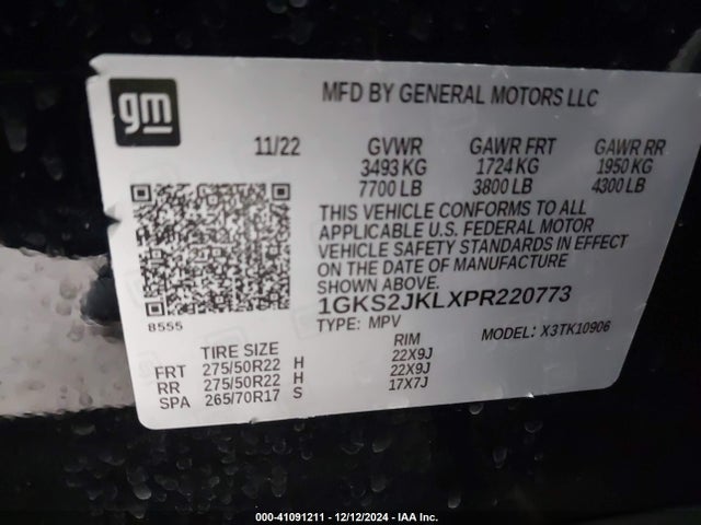1GKS2JKLXPR220773 GMC l87