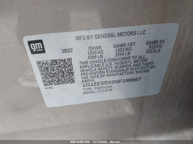 1G1ZE5SX0NF199967 Chevrolet Malibu Fwd Premier
