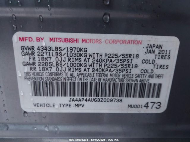 2011 MITSUBISHI OUTLANDER SPORT JA4AP4AU6BZ009738 Photo 8