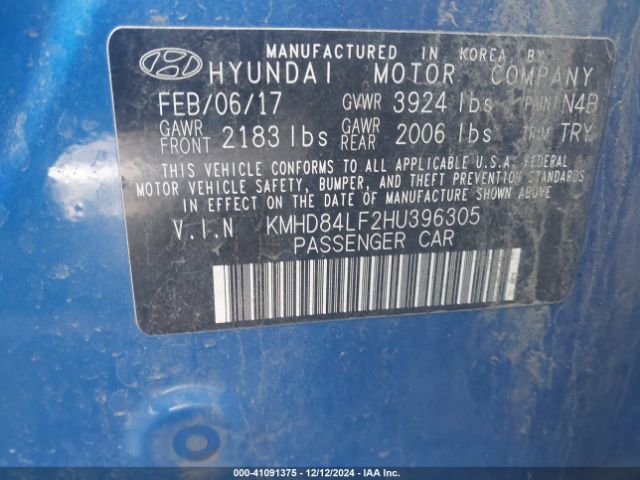 KMHD84LF2HU396305 Hyundai Elantra Value Edition