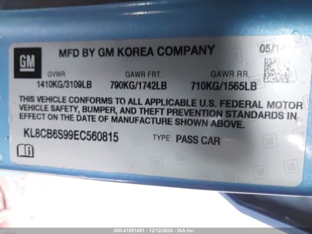 KL8CB6S99EC560815 Chevrolet Spark Ls Auto