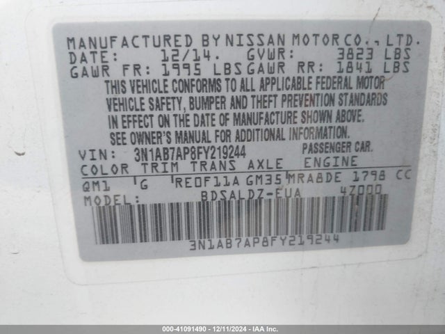 Nissan Sentra Fe+ S/s/sl/sr/sv 2015 3N1AB7AP8FY219244 Image 9