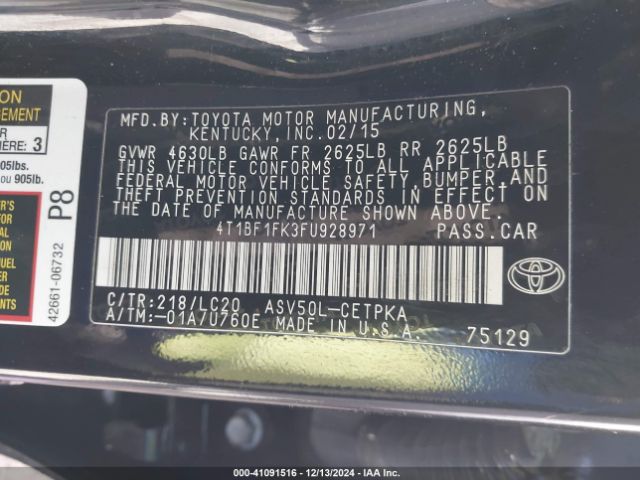4T1BF1FK3FU928971 Toyota CAMRY XSE
