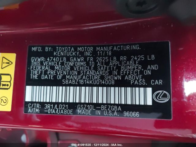 58ABZ1B14KU014008 Lexus ES 350