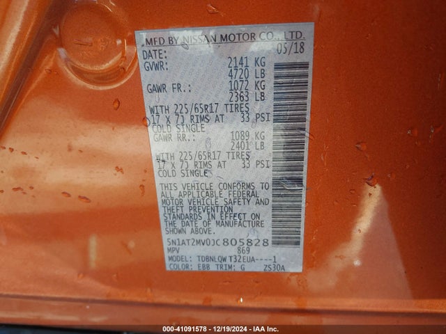 Nissan ROGUE SV 2018 5N1AT2MV0JC805828 Image 9