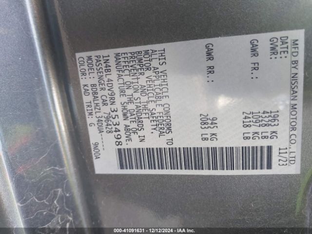 1N4BL4DV9RN353498 Nissan Altima Sv Fwd