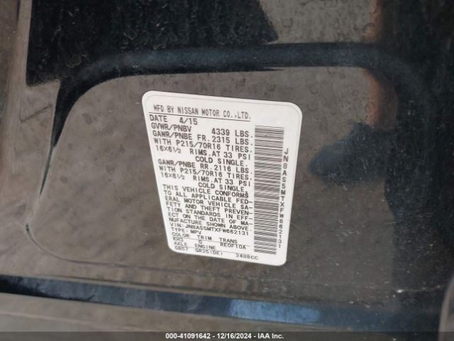 JN8AS5MTXFW662131 Nissan Rogue Select S