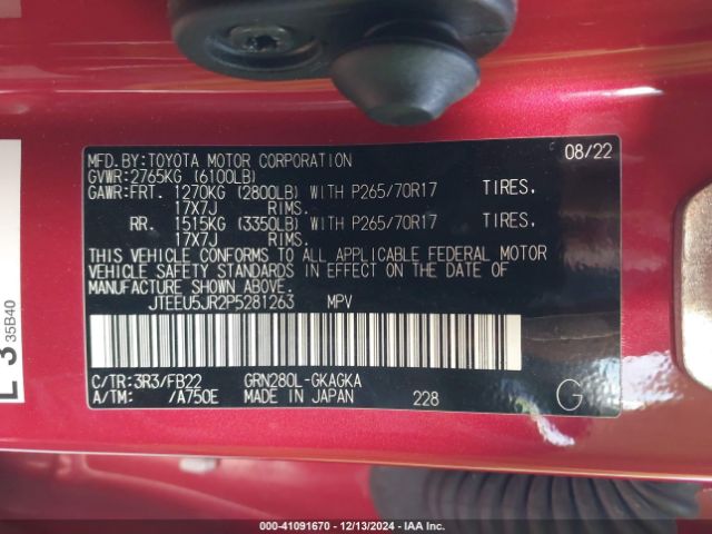 JTEEU5JR2P5281263 Toyota 4RUNNER SR5