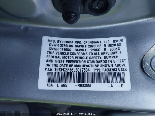 19XFC2F66LE017504 Honda Civic Lx