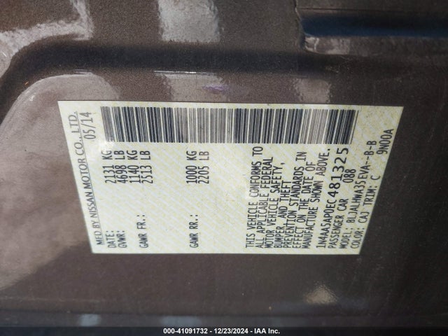 Nissan Maxima 3.5 Sv 2014 1N4AA5AP0EC481325 Image 9