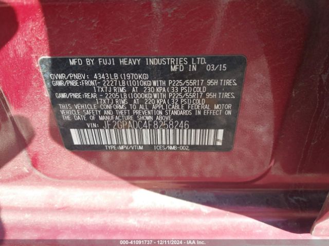 JF2GPADC4F8258246 Subaru Xv Crosstrek 2.0i Premium