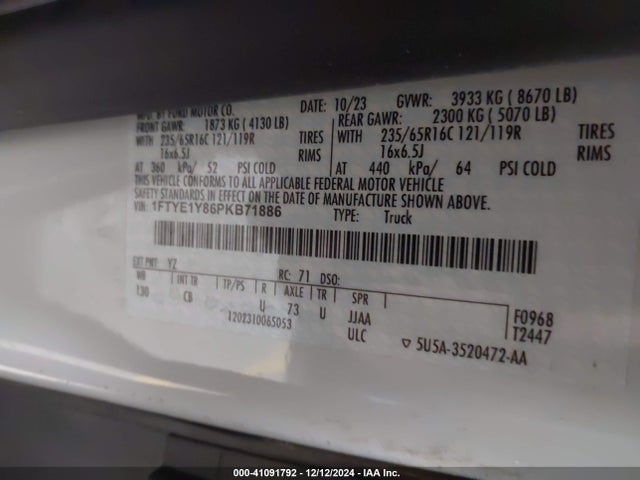 1FTYE1Y86PKB71886 Ford Transit-150 Cargo Van