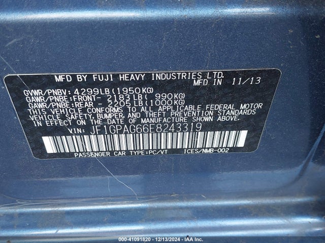 JF1GPAG66E8243319 Subaru Impreza 2.0i Limited