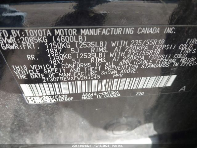 2T3DFREVXFW263545 Toyota Rav4 Limited