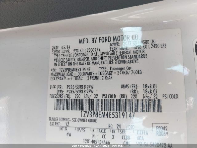 1ZVBP8EM4E5319147 Ford Mustang V6 Premium