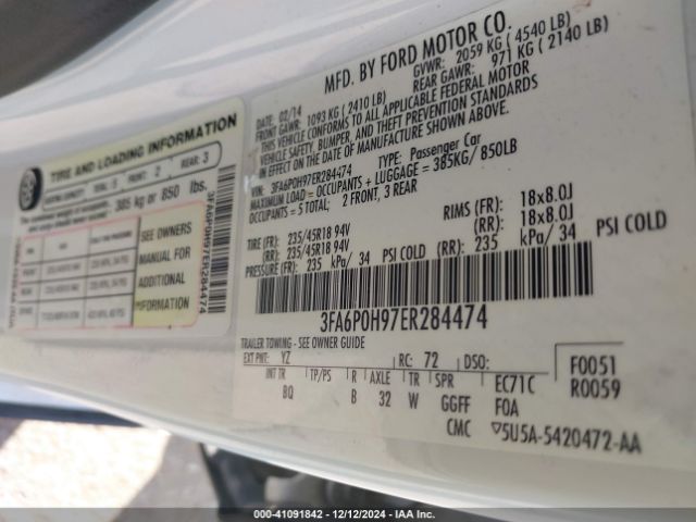 3FA6P0H97ER284474 Ford FUSION SE