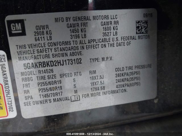 5GAKRBKD2HJ173102 Buick Enclave Leather