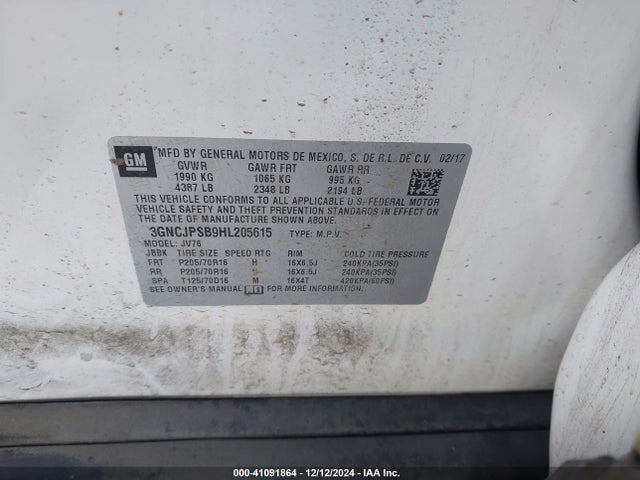 Chevrolet Trax Lt 2017 3GNCJPSB9HL205615 Image 9