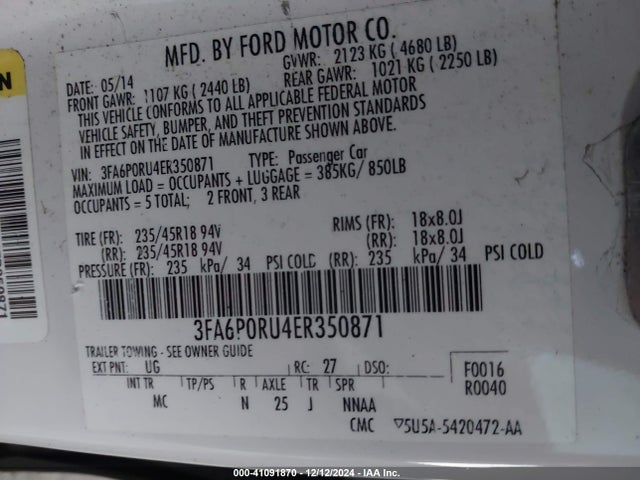 Ford Fusion Hybrid Titanium 2014 3FA6P0RU4ER350871 Image 9