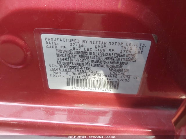 3N1CE2CP2JL371154 Nissan Versa Note S