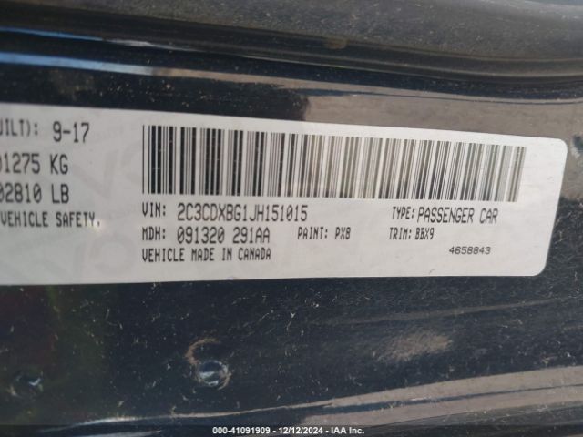 2C3CDXBG1JH151015 Dodge Charger Sxt Rwd