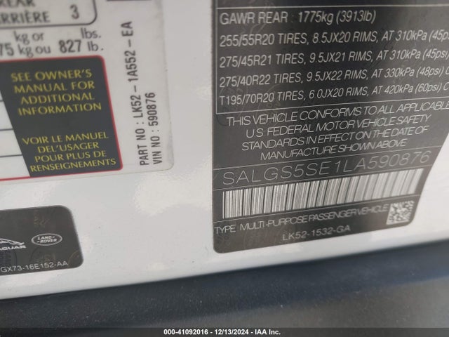 Land Rover Range Rover Supercharged 2020 SALGS5SE1LA590876 Image 9