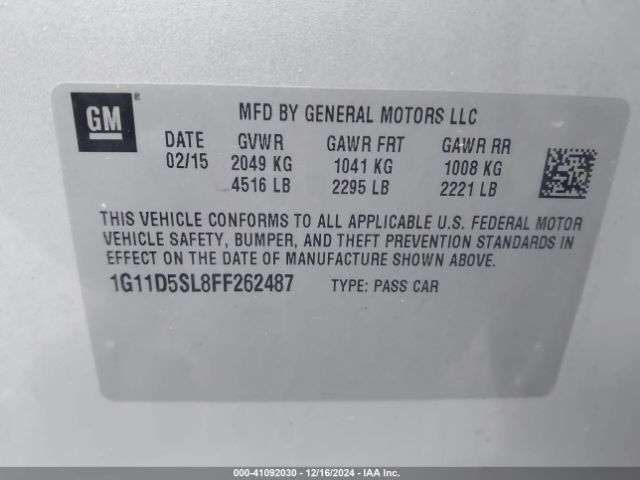 1G11D5SL8FF262487 Chevrolet MALIBU 2LT