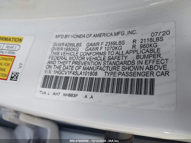 1HGCV1F45LA101808 Honda ACCORD EX