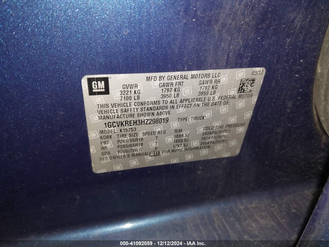 1GCVKREH3HZ298019 Chevrolet Silverado 1500 1lt