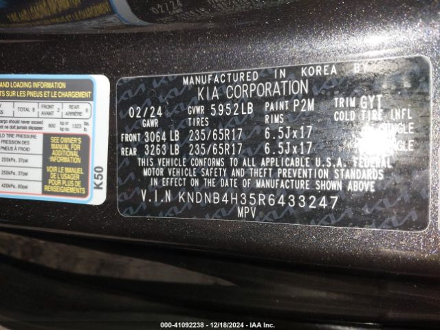 KNDNB4H35R6433247 KIA Carnival Mpv Lx Seat Package