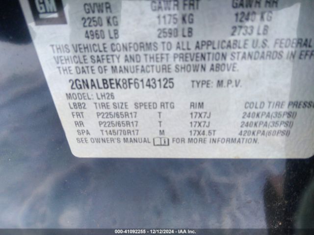 2GNALBEK8F6143125 Chevrolet EQUINOX 1LT