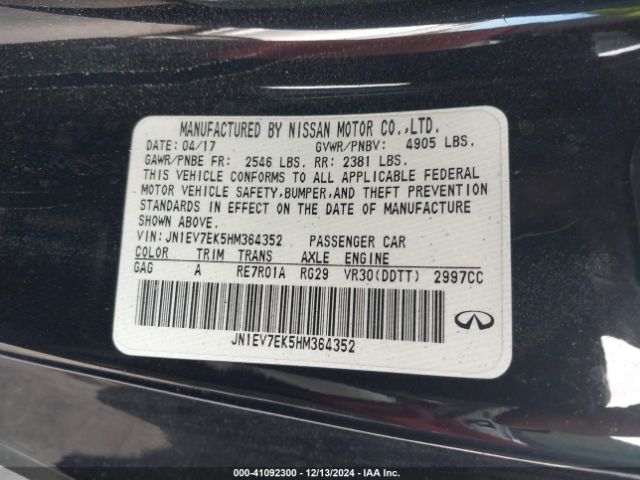 JN1EV7EK5HM364352 Infiniti Q60 3.0t Sport