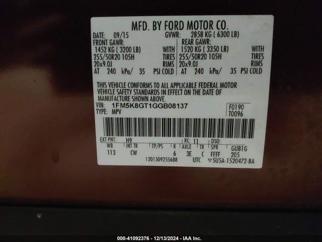 Ford EXPLORER SPORT 2016 1FM5K8GT1GGB08137 Image 9