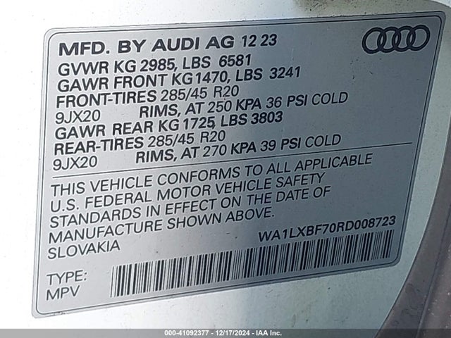WA1LXBF70RD008723 Audi Q7 Premium Plus 55 Tfsi Quattro Tiptronic
