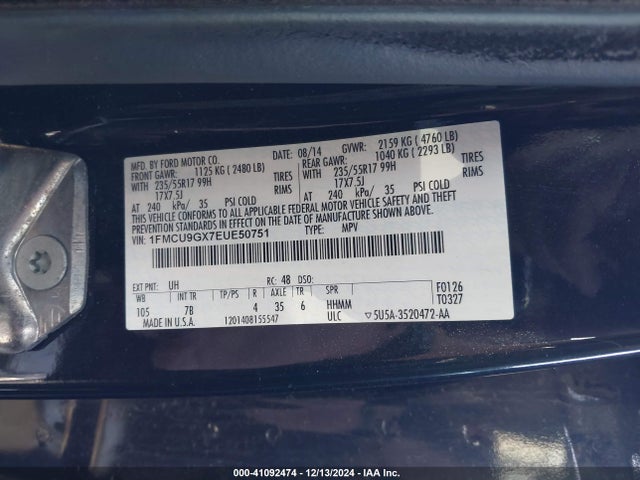 Ford ESCAPE SE 2014 1FMCU9GX7EUE50751 Image 9