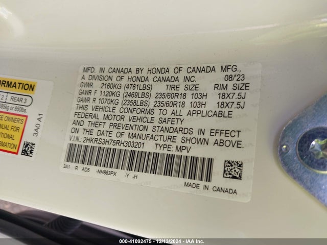 2HKRS3H75RH303201 Honda Cr-v Ex-l 2wd
