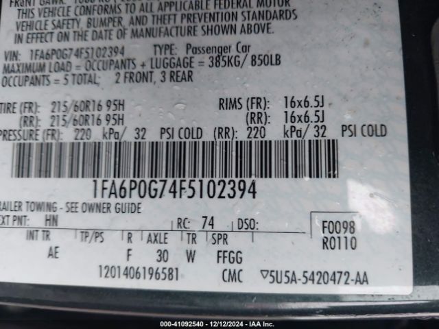 1FA6P0G74F5102394 Ford FUSION S
