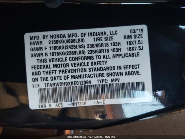 7FARW2H9XKE012394 Honda Cr-v Touring