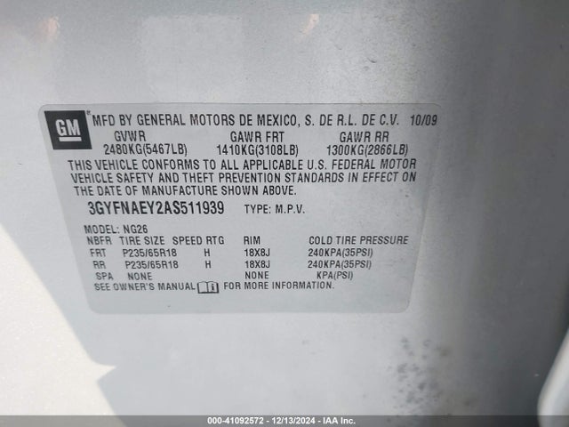 2010 CADILLAC SRX 3GYFNAEY2AS511939 Photo 8