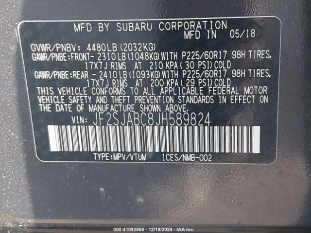 JF2SJABC8JH589824 Subaru Forester 2.5i