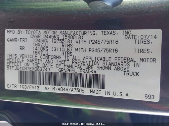 5TFJU4GN7EX063743 Toyota Tacoma Prerunner V6