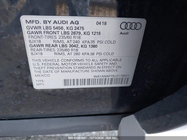 WA1ANAFY8J2178621 Audi Q5 2.0t Premium/2.0t Tech Premium