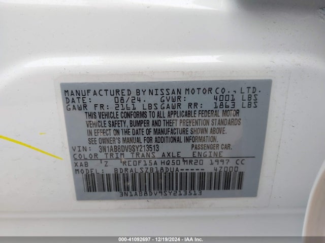 3N1AB8DV9SY213513 Nissan SENTRA SR