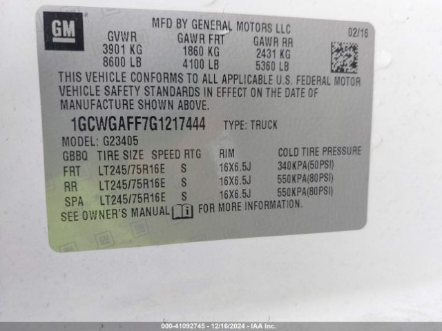 1GCWGAFF7G1217444 Chevrolet Express 2500 Work Van