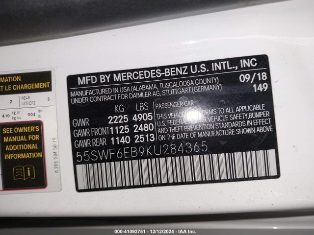 55SWF6EB9KU284365 Mercedes-Benz Amg C 43 4matic