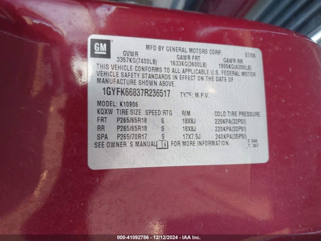 2007 CADILLAC ESCALADE ESV 1GYFK66837R236517 Photo 8