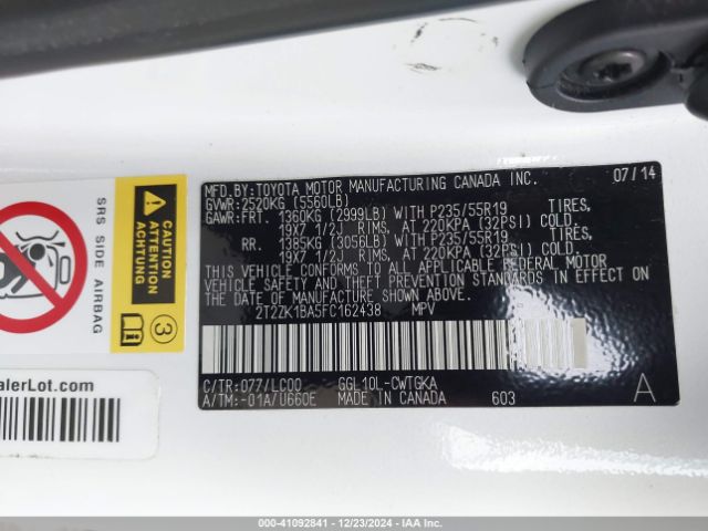 2T2ZK1BA5FC162438 Lexus RX 350
