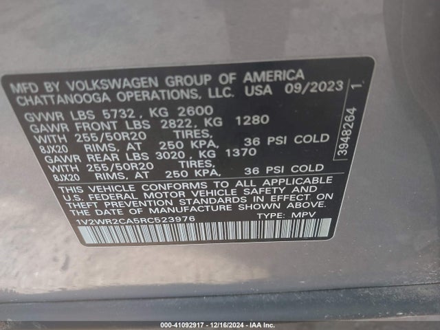 1V2WR2CA5RC523976 Volkswagen Atlas 2.0t Se W/technology