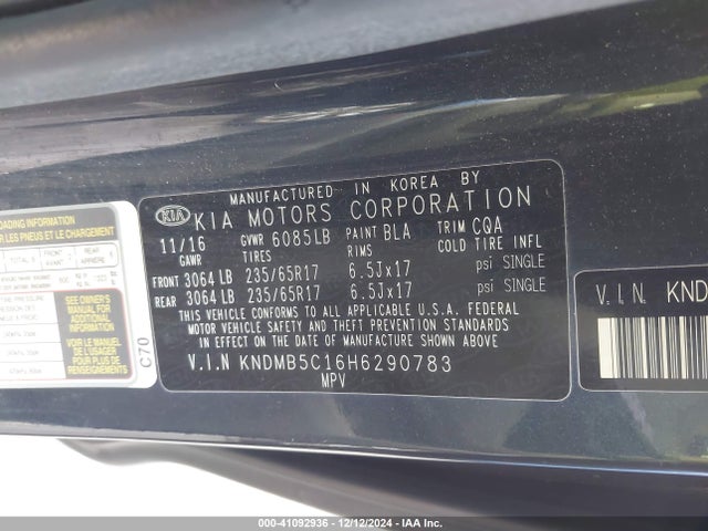 KIA SEDONA LX 2017 KNDMB5C16H6290783 Image 9