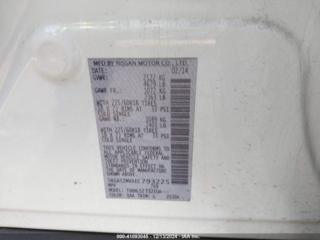 Nissan Rogue Sl 2014 5N1AT2MVXEC793225 Image 9